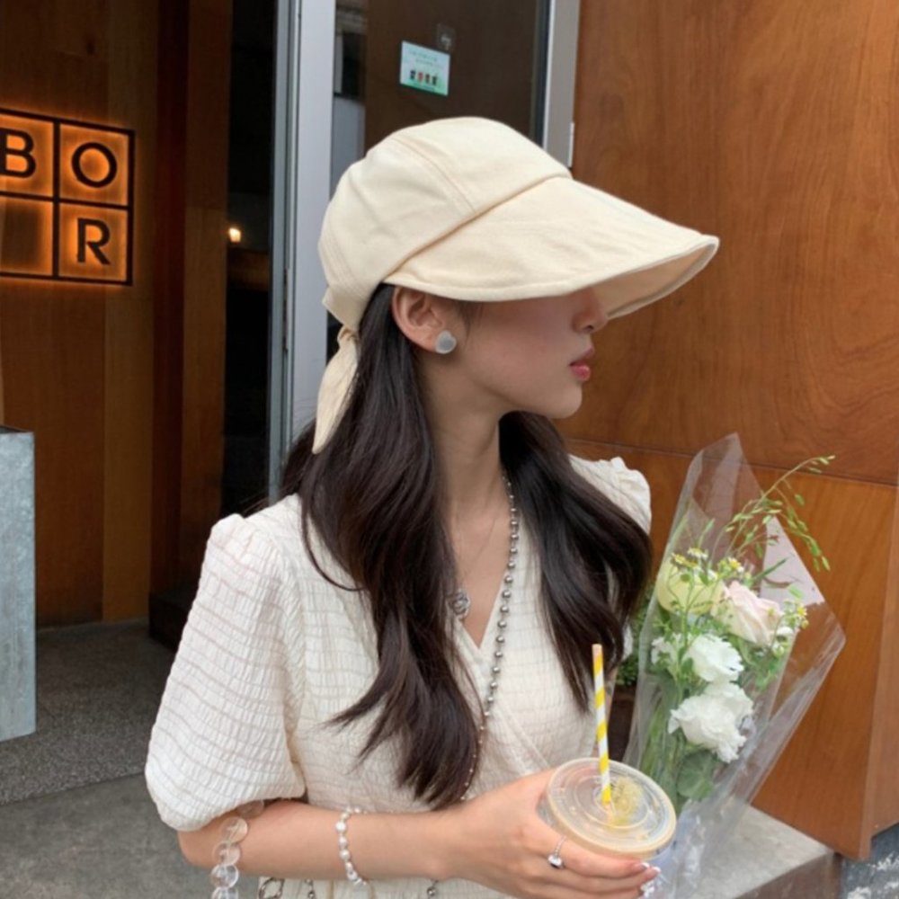Mustard - Back Ribbon Cotton Brim Hat Summer UV Safari Cap Spring Women Girls
